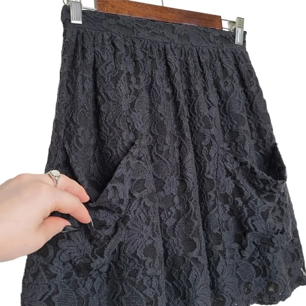 Kimchi Blue | Black Lined Lace Pocket Skirt | 2 - Picture 8 of 14